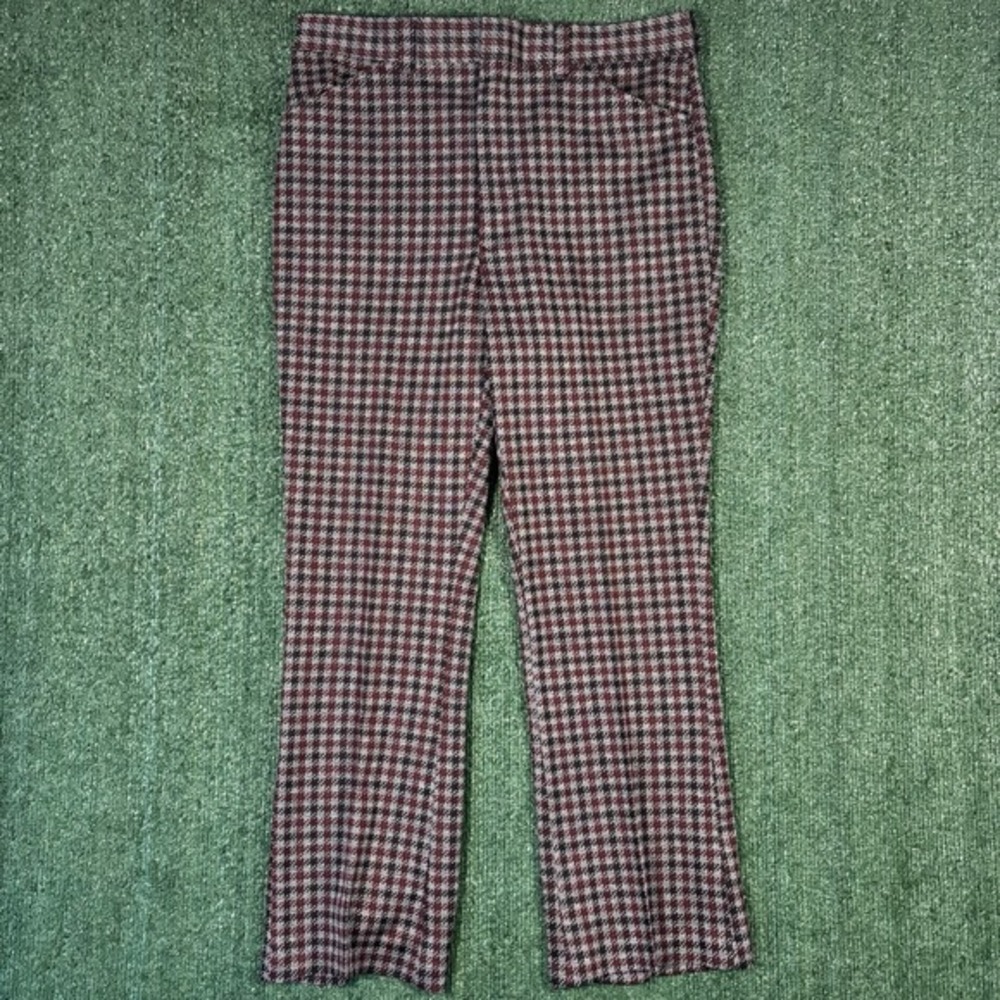 Sears Perma-Prest Trousers Mens 36 Burgundy Houndstooth Excellent Vintage Slacks